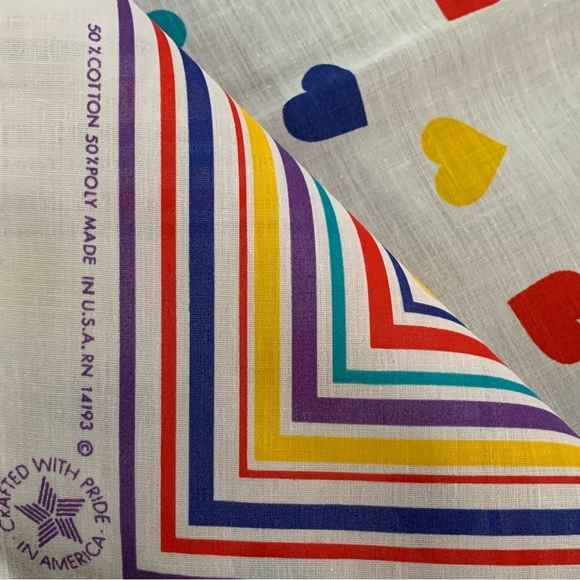 Vtg Colourful Heart Print Bandana Pop Art to Wear Y2K Festival Dog Cute USA NEW - Picture 5 of 5